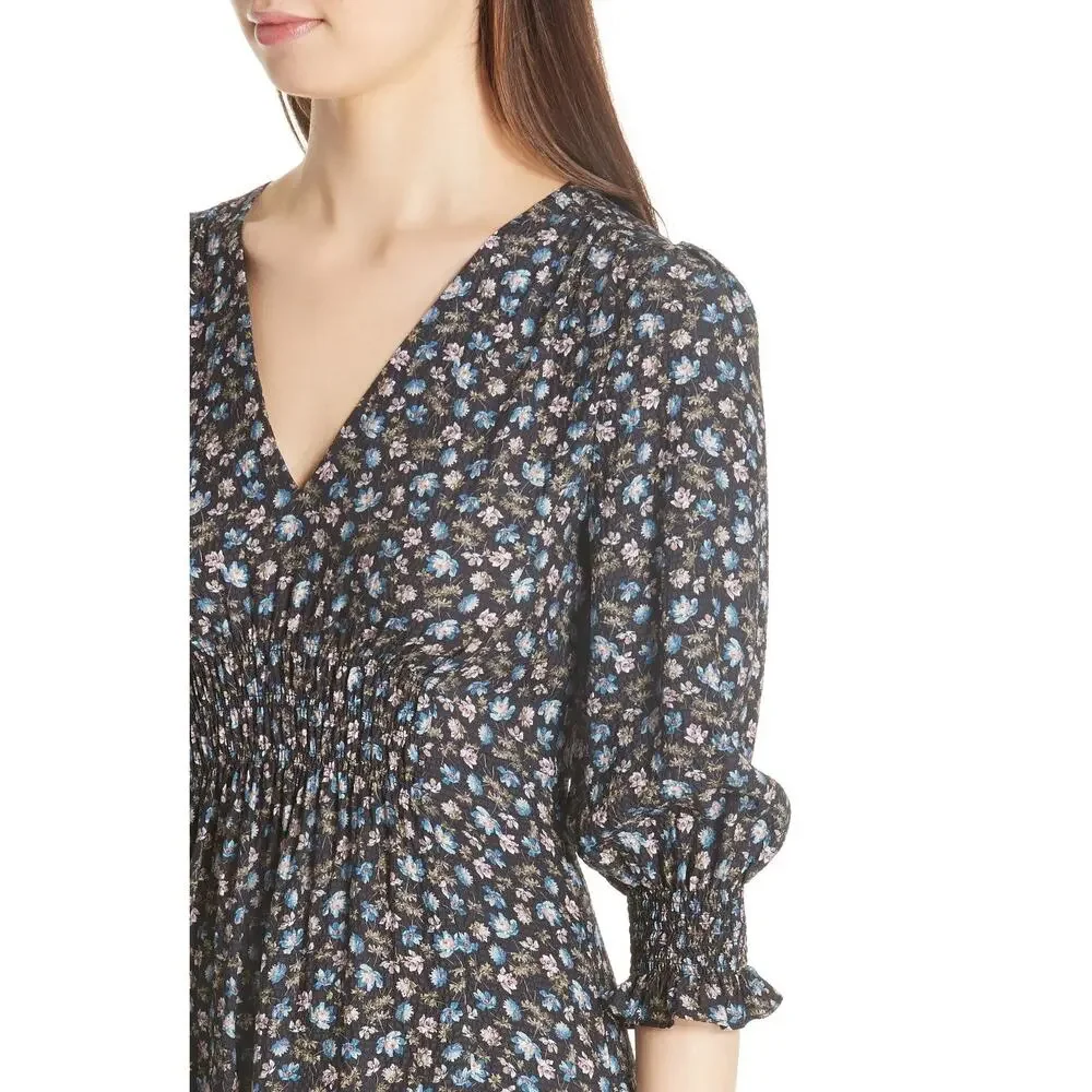 Rebecca Taylor Zelma Floral Silk Midi Dress Women’s 4 Black Cottagecore Prarie - Picture 4 of 16